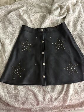Nasty Gal AFTERPARTYBlack Studded Button-Front Genuine Leather Mini Skirt